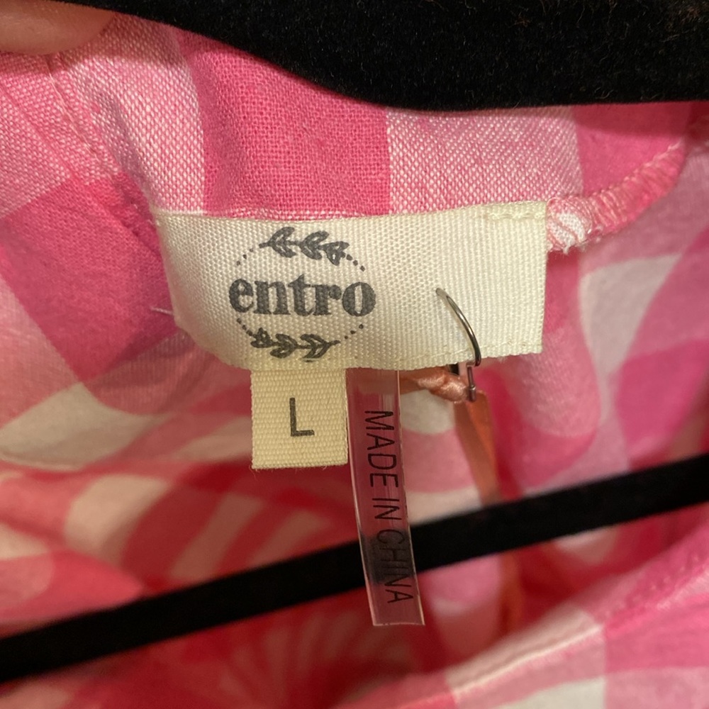 entro Pink and White Gingham Ruffle Sleeve Blouse - Picture 4 of 6